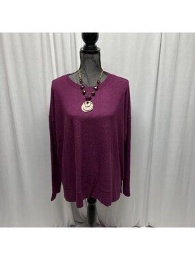 Lucky Brand Purple Knit Long Sleeve Womens Size XL Cozy Crewneck NEW